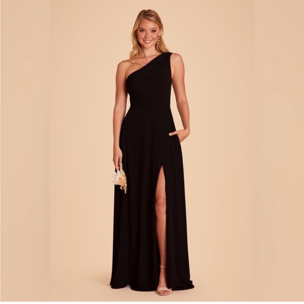 NWT Birdy Grey Kira Chiffon Black Dress w/Slit Large Wedding Bridesmaid Formal